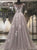 A Line Grey Scoop Cap Sleeves Tulle Backless Prom Dresses