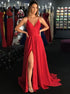 A Line Spaghetti Straps Satin Prom Dresses with Slit LBQ3492