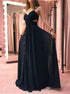 A Line Black Spaghetti Straps Chiffon Pleats Prom Dress LBQ4026