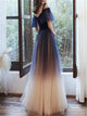 Sweep Train Blue Champagne Evening Dresses