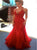 Mermaid Halter Sequins Red Tulle Prom Dresses