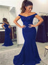Off the Shoulder Mermaid Satin Prom Dress With Applique and Beading LBQ3858