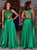 A Line Crew Neck Green Prom Dress Open Back with Beadings