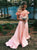 3D flowers Off Shoulders Blush Pink Satin Prom Dresses