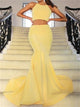 Sweep Train Yellow Evening Dresses