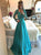 A Line V Neck Long Sleeves Beading Satin Prom Dresses