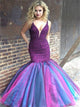  V Neck Rhinestone Mermaid Tulle Prom Dresses