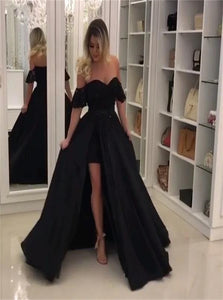 Sweep Train Black Evening Dresses with Slit