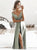 A Line V Neck Sweep Train Satin Grey Prom Dress with Slit