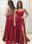 A Line Spaghetti Straps Red Satin Prom Dress with Slit LBQ3796