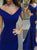 Mermaid V Neck Satin Royal Blue Prom Dresses 