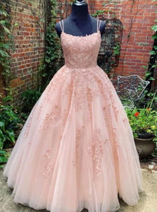 Sweep Train Lace Up Pink Evening Dresses