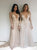 A Line V Neck Silver Long Sleeves Tulle Beadings Prom Dresses