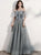A Line Gray Off the Shoulder Lace Up Tulle Sequins Prom Dresses