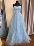 Spahetti Straps A Line Tulle Prom Dress with Appliques LBQ3568
