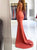 Sweep Train Orange Evening Dresses with Slit