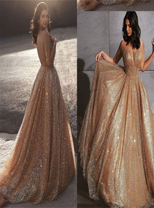 Sweep Train Champagne Evening Dresses