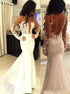 Mermaid Scoop Chiffon Long Sleeves Applique Open Back Prom Dresses LBQ3406