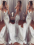 Mermaid Silver Sparkly Sequins V Neck Criss Cross Prom Dresses LBQ3644