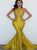Yellow Mermaid Satin Halter Prom Dresses LBQ3624