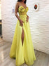 A Line Yellow Sweetheart Chiffon Prom Dress with Slit LBQ2960