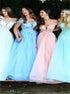 A Line Off the Shoulder Appliques Tulle Prom Dress LBQ3938