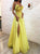 Sweep Train Yellow Evening Dresses with Slit