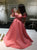 Off Shoulder Pink A Line Satin Pleats Prom Dresses