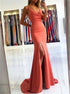Spaghetti Straps Criss Cross Mermaid Prom Dress with Slit LBQ3700