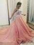 A Line Pink Sweetheart Tulle Appliques Prom Dress LBQ4095