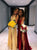 A Line Yellow V Neck Chiffon Prom Dress with Slit 