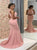 Pink Mermaid Scoop Satin Pleats Prom Dresses