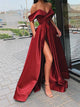 Burgundy Pocket Prom Dresses with Slit