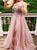 A Line Spaghetti Straps V Neck Beaded Pink Tulle Backless Prom Dresses