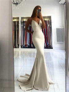 Spaghetti Straps Criss Cross Mermaid Prom Dress with Slit 