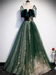 A Line Straps Velvet Tulle Appliques Prom Dresses