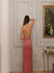 Sweep Train Pink Criss Cross Evening Dresses