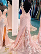 Sweep Train Pink Backless Evening Dressess