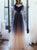 A Line Velve Tulle Champagne Straps V Neck Prom Dress with Rhinestone