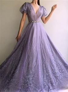 Sweep Train Purple Evening Dresses with Beadings