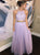 A Line Halter Lavender Two Piece Lace Beadings Prom Dresses