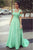 A Line Square Cold Shoulder Pleats Green Chiffon Sleeveless Prom Dress LBQ3292