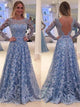 Sweep Train Blue Evening Dresses