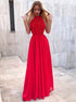 A Line Scoop Red Chiffon Ruffles Prom Party Dress LBQ4339
