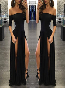 Sweep Train Black Evening Dresses
