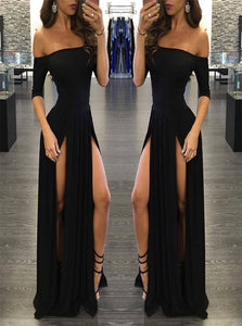 Sweep Train Black Evening Dresses