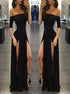 Mermaid Off the Shoulder Half Sleeves Slit Chiffon Prom Dress LBQ3569