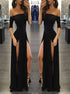 Mermaid Off the Shoulder Half Sleeves Slit Chiffon Prom Dress LBQ3569