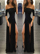 Mermaid Off the Shoulder Half Sleeves Slit Chiffon Prom Dresses