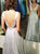 A Line V Neck Satin Backless Prom Dresses with Pockets